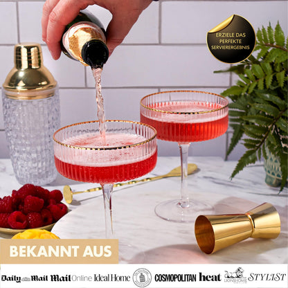 Vemacity Martini Gläser Set mit Goldrand, geripptes Glas, 300 ml