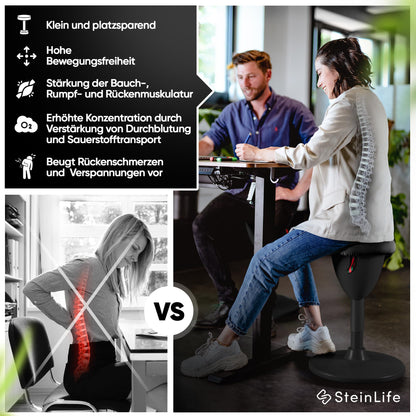 SteinLife Cone Bürohocker Ergonomisch [TESTSIEGER] Sitzhocker Höhenverstellbar [48-68cm] Ergonomischer Hocker für Büro [Schwingeffekt] Wackelhocker Stehhocker | Arbeitshocker rutschfest