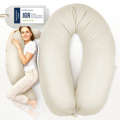 Sei Design XXL Stillkissen 190x35 mit Musselin-Bezug aus Bio-Baumwolle