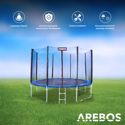 Arebos Trampolin Randabdeckung und Sicherheitsnetz, 366 cm, 8 Stangen