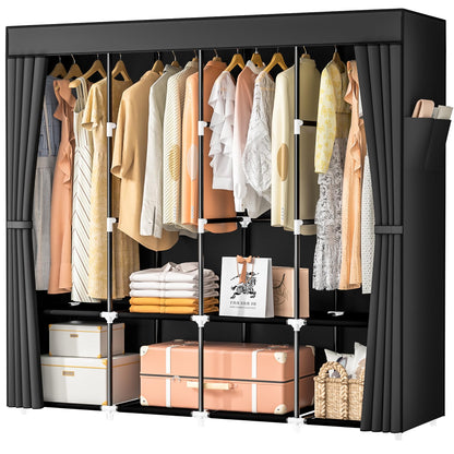 Neatrays Stoffschrank mit 4 Kleiderstangen und 8 Fächern, schwarz, Vlieshülle