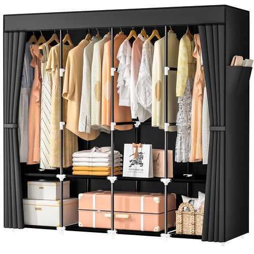 Neatrays Stoffschrank mit 4 Kleiderstangen und 8 Fächern, schwarz, Vlieshülle