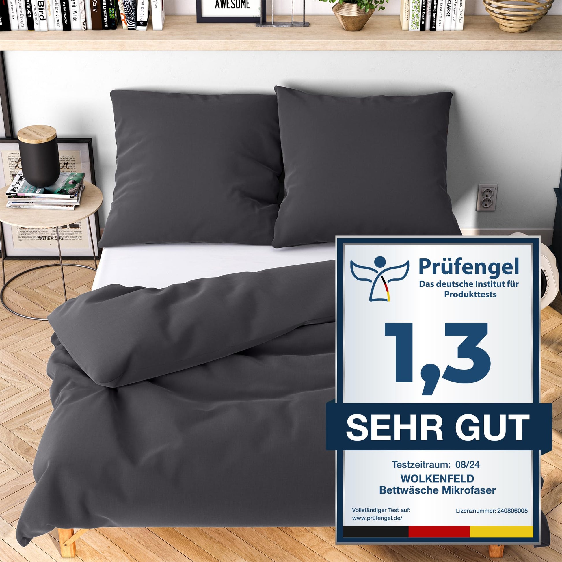 Wolkenfeld Winter Bettwäsche Set 135x200 Anthrazit Mikrofaser. Anthrazitfarbenes Mikrofaser-Set für Bettdecke und Kissen.