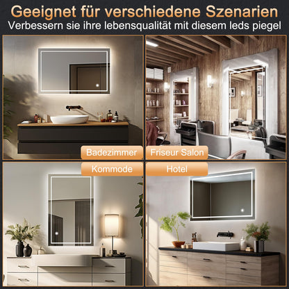 Trintion LED Badspiegel 70x50 cm mit Touch-Schalter und Anti-Beschlag