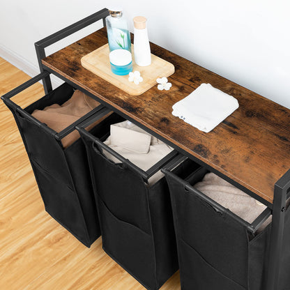 HOOBRO EBF38XY01G1 Wäschekorb 3 Fächer Vintagebraun-Schwarz