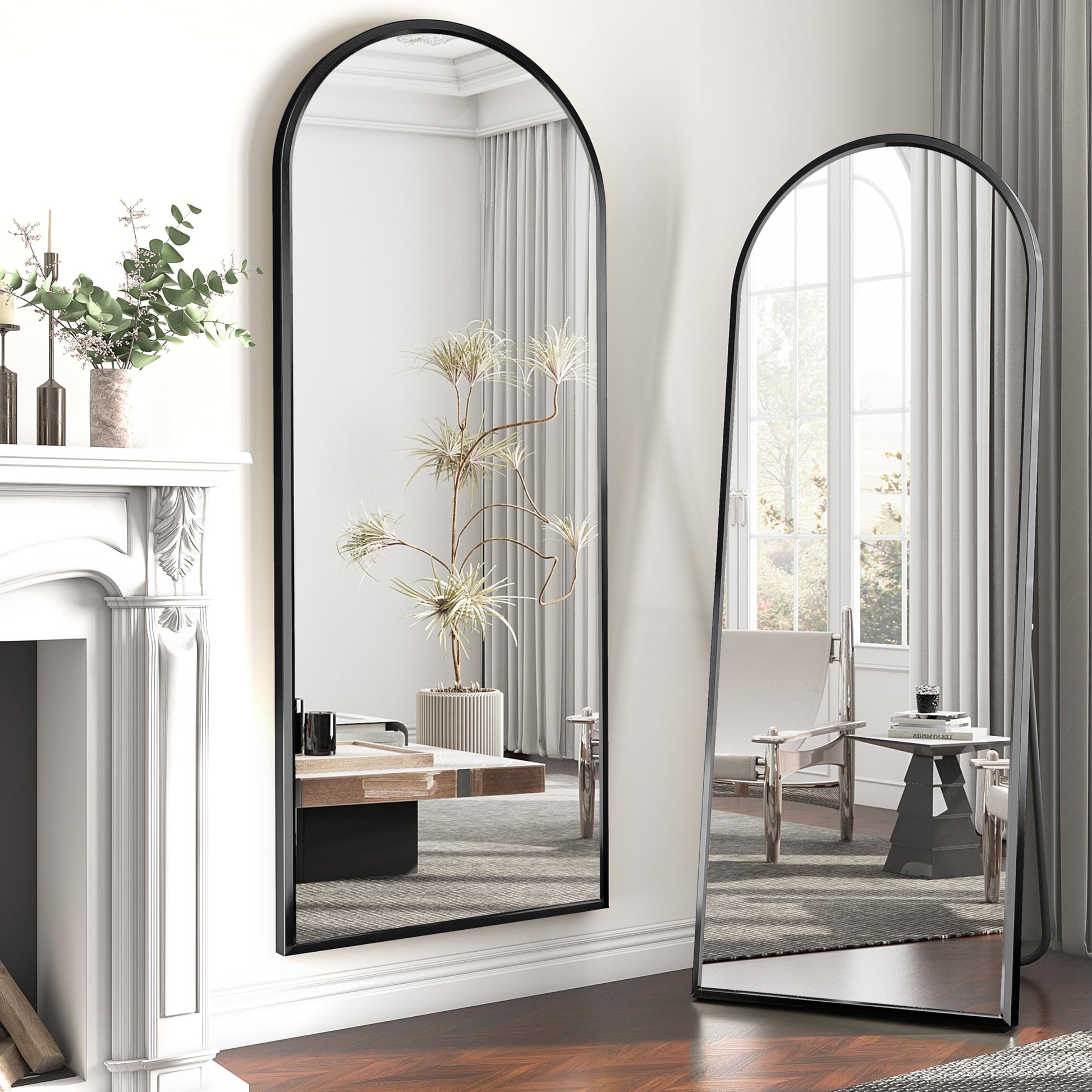 SDXYSTCE Bodenspiegel gewölbt: Schwarzer, konvexer Ganzkörperspiegel (165x60 cm) zur Selbstbetrachtung und Raumvergrößerung.