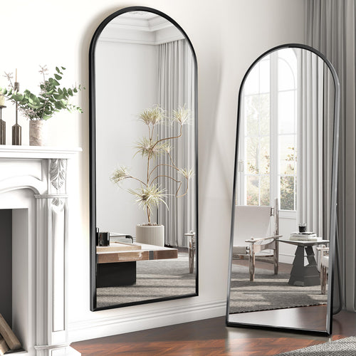 SDXYSTCE Bodenspiegel gewölbt: Schwarzer, konvexer Ganzkörperspiegel (165x60 cm) zur Selbstbetrachtung und Raumvergrößerung.