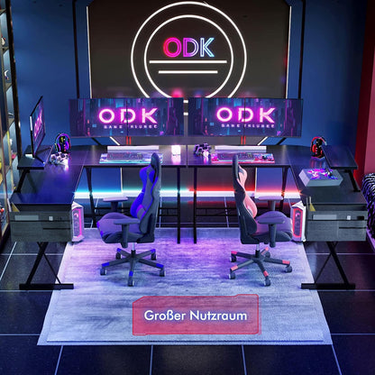 ODK Gaming Eckschreibtisch L-Form m. Monitorständer – Schwarz 127x127 cm