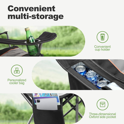 LET'S CAMP Campingstuhl Klappbar – Übergross, bis 200kg, Kühltasche