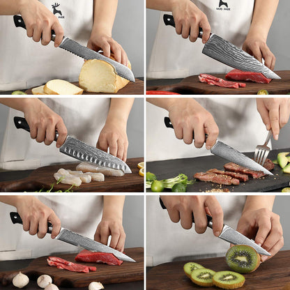 NANFANG BROTHERS Damaststahl Messerset VG10 mit Holzblock