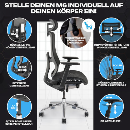 VALKENSTOL M6 Bürostuhl Ergonomisch – Mesh, Grosse Menschen