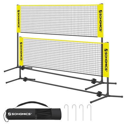 SONGMICS Badmintonnetz 3 m höhenverstellbar mit Tragetasche, Gelb, Netz mit Stangen und dreieckigen Standfüssen