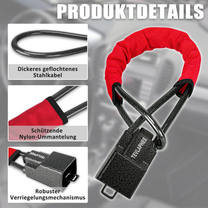 Tevlaphee Lenkradkralle für Auto mit Metallkopf und 3 Schlüsseln, Rot