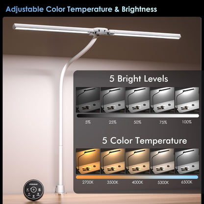 EYOCEAN Doppelkopf Schreibtischlampe Klemmbar - Mattweiss