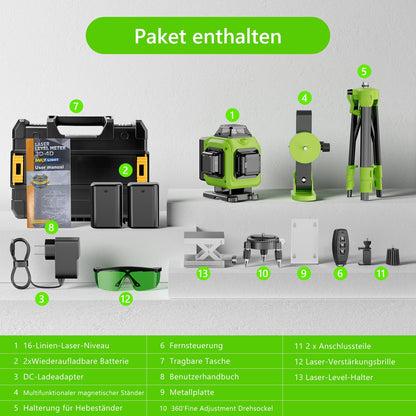 Tdyon Kreuzlinienlaser GA-13 grün 16 Linien 4x360° selbstnivellierend