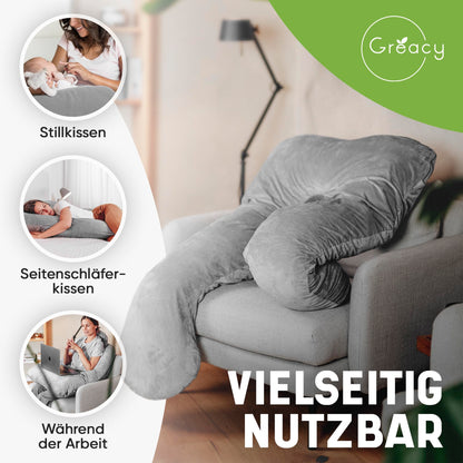 Greacy Seitenschläferkissen XXL – Schwangerschafts- & Stillkissen waschbar