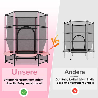 LIFERUN Kindertrampolin Ø 140 cm mit Sicherheitsnetz, Rosa
