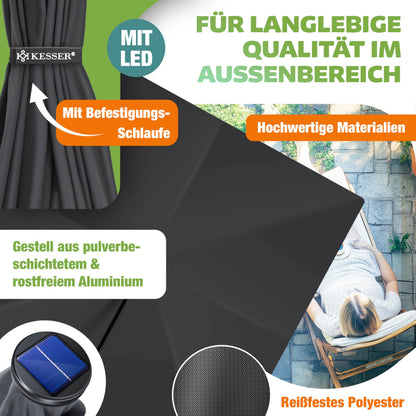 KESSER Ampelschirm rechteckig mit Kurbel 250 x 250 cm Anthrazit