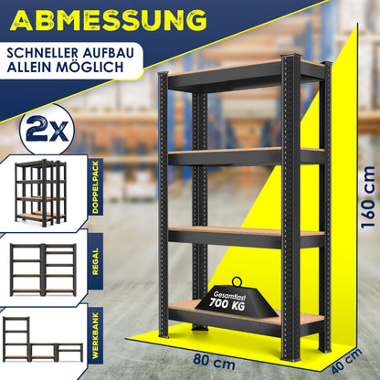 MASKO Schwerlastregal 2er-Set 160 x 80 x 40 cm, bis 700 kg, Schwarz