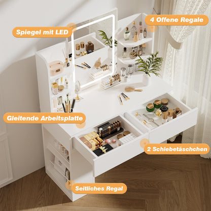 Airfish Schminktisch mit LED Beleuchtung und Spiegel, Weiss