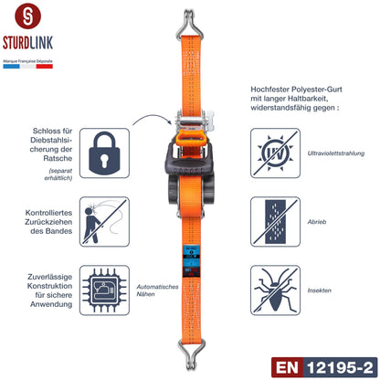 Automatik Zurrgurt Selbstaufrollend 35mm 5m J-Haken 2er Set