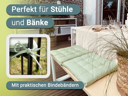ZOLLNER Sitzkissen 8er Set 40x40 cm mit Bindebändern, lindgrün
