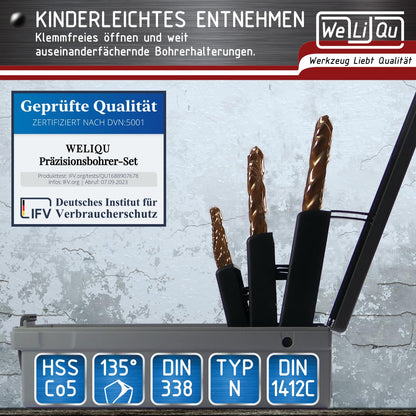 WELIQU Präzisionsbohrer-Set HSS-E M35 Cobalt - 25-tlg. 1-13mm