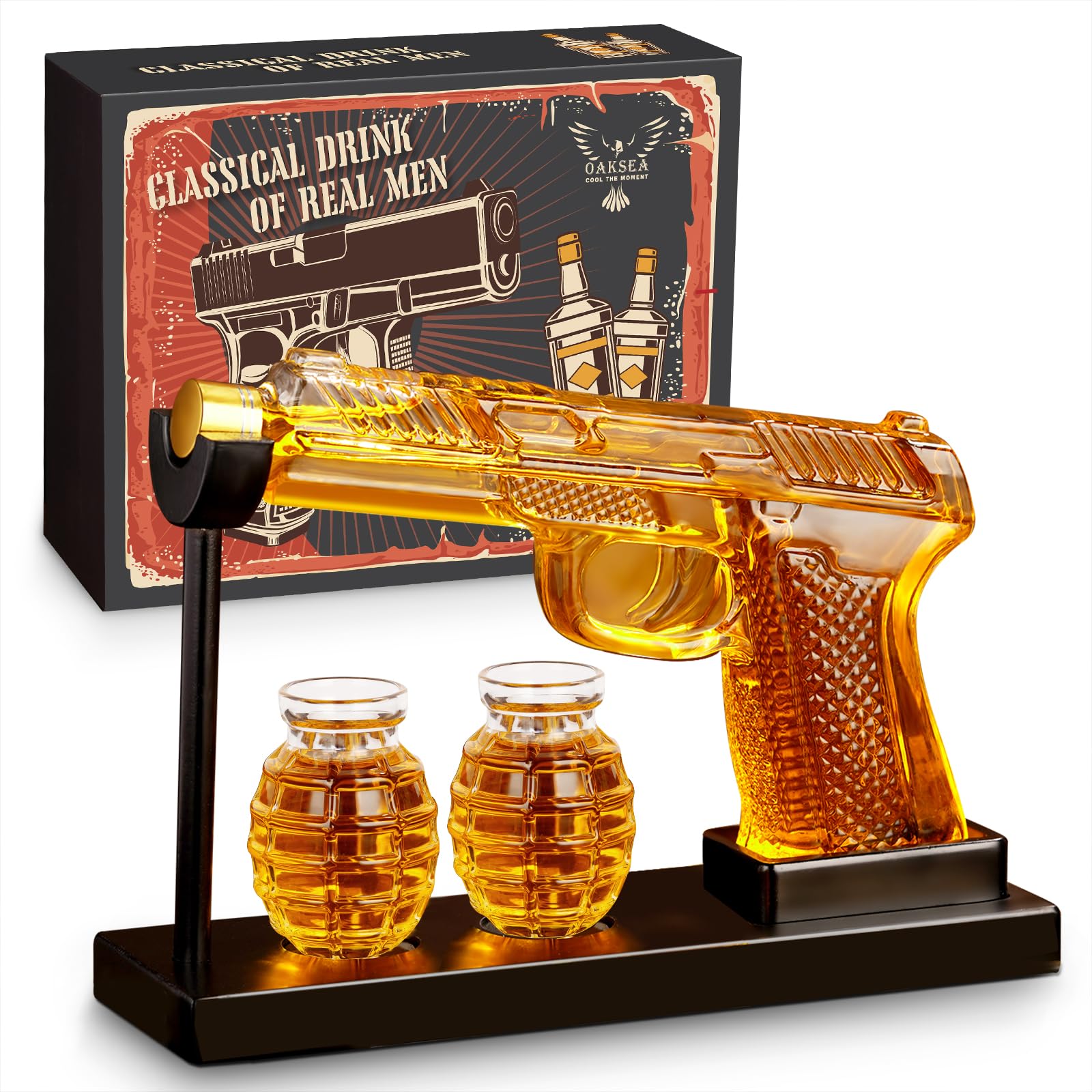 Oaksea Whisky Karaffe Set – Dekanter mit 2 Gläsern und Ausgiesser