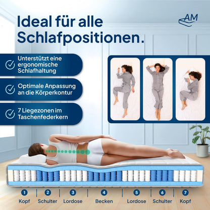AM Qualitätsmatratzen Premium Taschenfederkernmatratze 90x200 H3