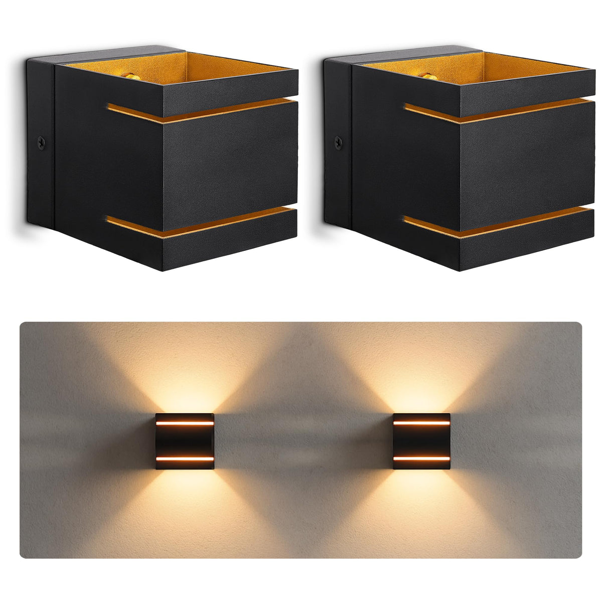 SSC-LUXon KOURA Wandlampe schwarz-gold, 2er-Set für G9 LED, Aluminium, indirekte Lichtausstrahlung