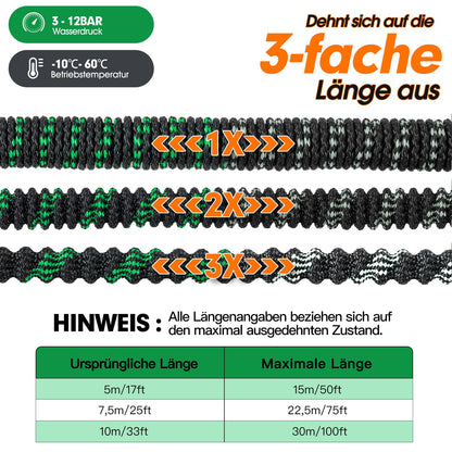 JUNEBOW Flexibler Gartenschlauch 22,5 m mit 10-Funktions-Sprühkopf