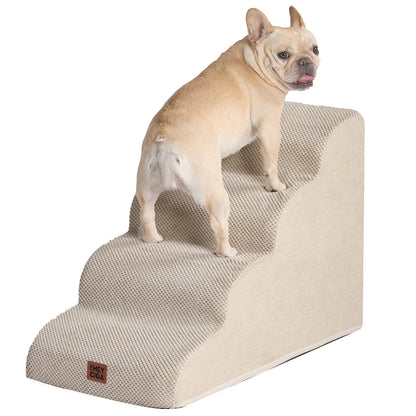 EHEYCIGA Hundetreppe 4 Stufen, Haustiertreppe aus Schaumstoff, Beige