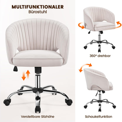 Yaheetech Schreibtischstuhl Drehstuhl Samt - Cremeweiss
