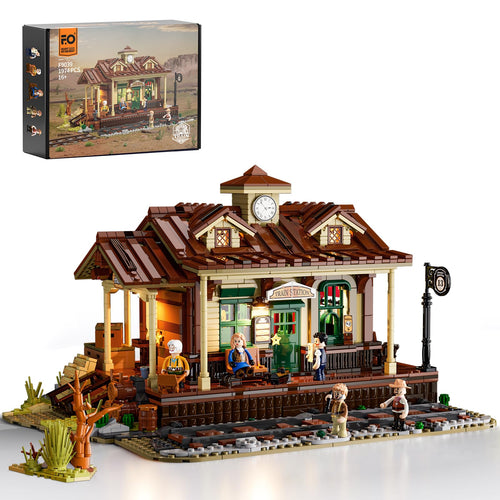 FUNWHOLE Western Station Klemmbausteine Set - mit LED, 1974 Teile
