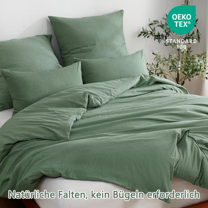 ATsense Bettwäsche Set Baumwolle 135x200 cm Grün 4-teilig