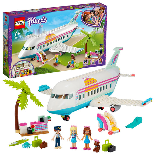LEGO Friends Heartlake City Flugzeug-Spielset. Rosa, blaues und weißes Spielzeug-Flugzeug mit Cockpit und Kabine. Ermöglicht Rollenspiele von Flugreisen und Gepäcktransport für Kinder.
