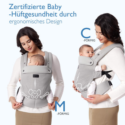 Momcozy Atmungsaktive Ergonomische Babytrage - Air Mesh Grau