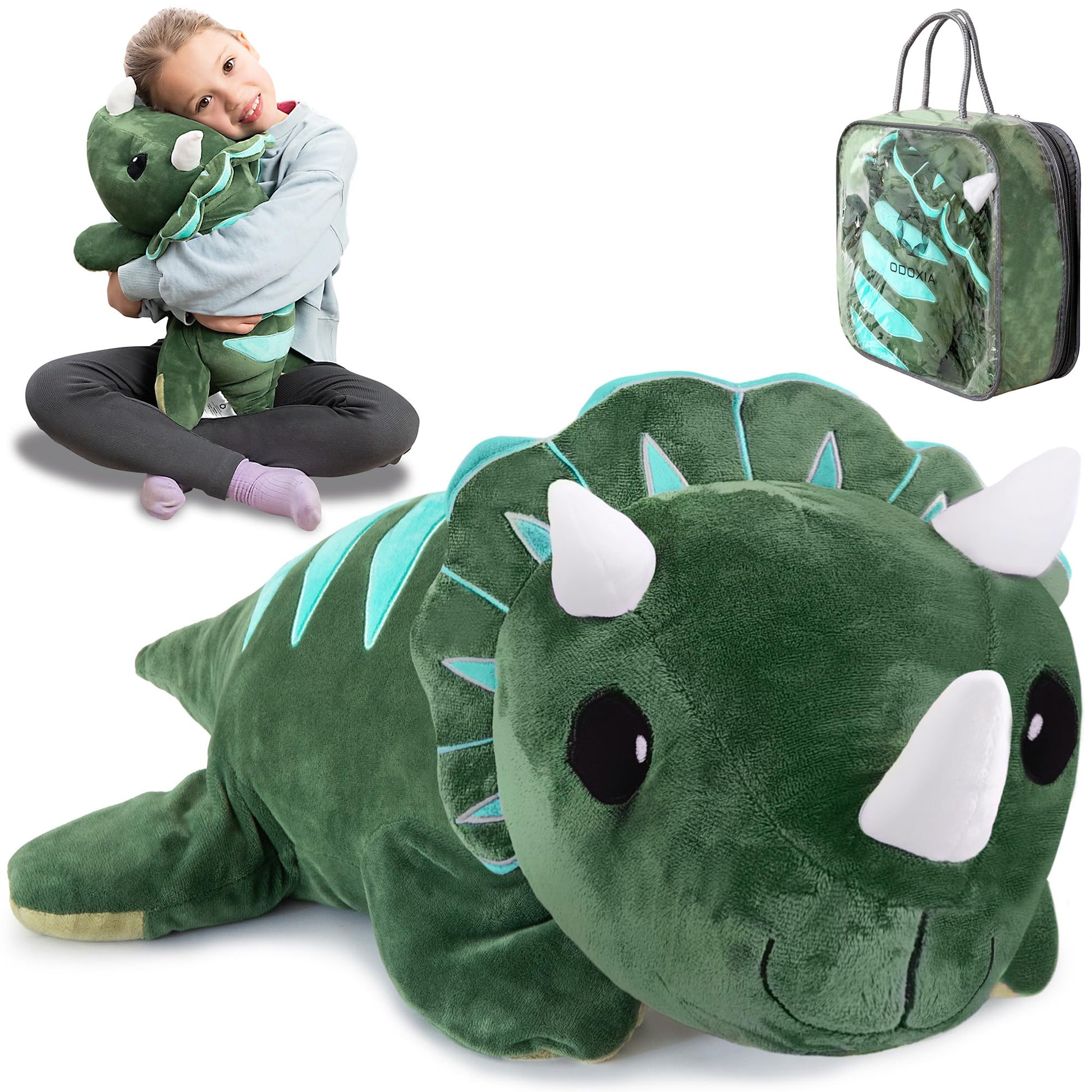ODOXIA Gewichtskuscheltier Dinosaurier 2,3 kg – Weighted Plüschtier in Dino-Form mit Tragetasche