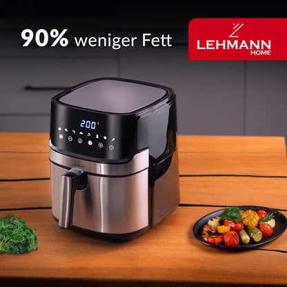 LEHMANN Heissluftfritteuse XL 6,5 L mit 8 Programmen, Air Fryer