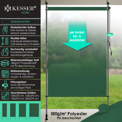 KESSER® Klemmmarkise Senkrechtmarkise 150x310cm Dunkelgrün