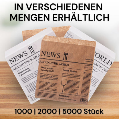 Kraftpapier Hamburgertasche Newspaper – Weiss, 2-seitig offen