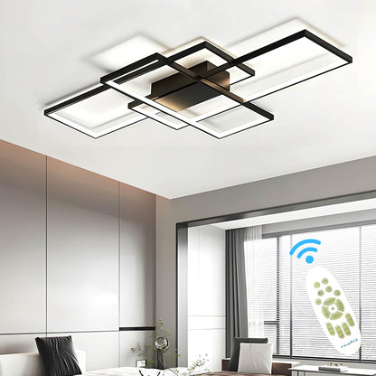 ASJK LED Deckenleuchte Modern Eckig – 80cm, Schwarz mit Fernbedienung