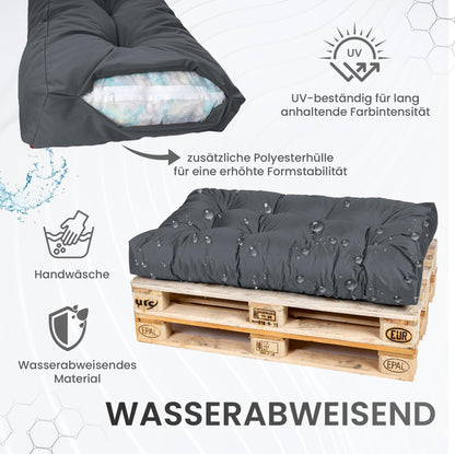 TexDeko Garden Palettenkissen Set 120x80 cm, 3-teilig, Anthrazit