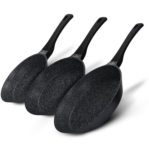 ZWIEGER Aluguss Pfannenset Induktion - 3-teilig 20/24/28 cm. Dunkle, runde Aluguss-Bratpfannen für Induktionsherde.