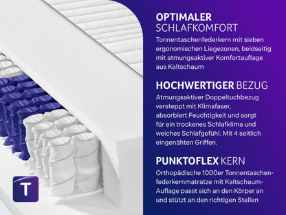 Traumnacht Exklusiv 7-Zonen 1000 TFK Matratze H4 100x200 cm