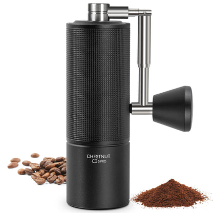 TIMEMORE Chestnut C3s PRO Kaffeemühle Manuell - Schwarz. Zylindrische, schwarze Handmühle mit Mahlwerk zum präzisen Mahlen von Kaffeebohnen.