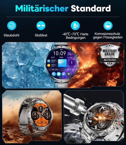 LIGE Smartwatch Herren EF13 mit 1,85 Zoll HD-Display und 2 Armbändern