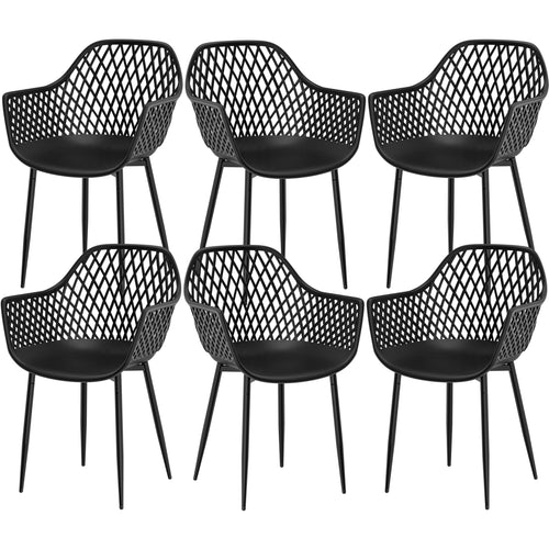 buybyroom Gartenstuhl 6er Set mit Armlehne, bis 120 kg, Schwarz – Outdoor Stühle für Garten und Terrasse