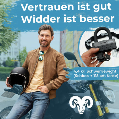 Widder Titan-Stahl Kettenschloss Level 15 Motorrad Fahrrad - 115cm 11mm