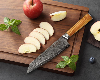 Wakoli Oribu Kiritsuke Damast Chefmesser - 20cm Olivenholz